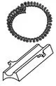 Halterung mit Zubehör für Anlegefühler, bestehend aus einer spiralförmigen Schnur und einer trapezförmigen Schiene, dargestellt in Schwarz-Weiß. IMI Hydronic Engineering Logo erkennbar.
